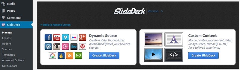 Create SlideDeck’ under Dynamic Source