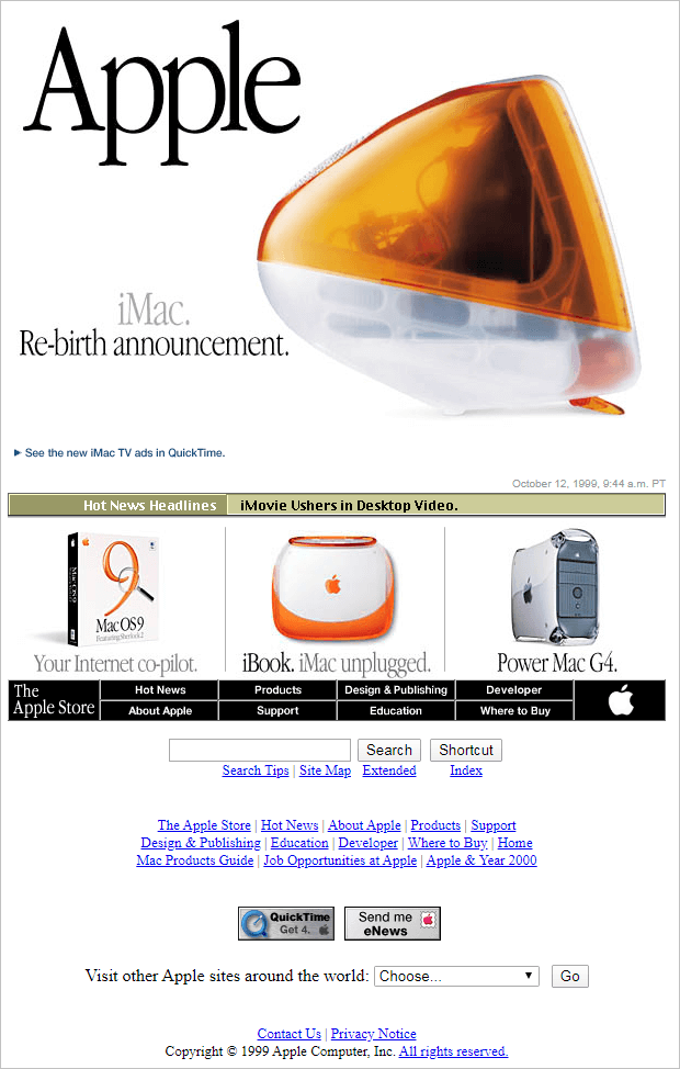 Apple website layout 1999.