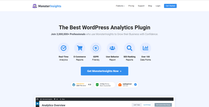 MonsterInsights makes Google Analytics setup on WordPress effortless, with no coding required.